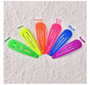 Set of six matte neon water drop BB hair clips in green yellow orange pink blue and purple