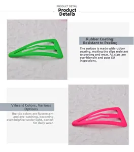 Détail de la finition gomme néon fluo mate sur les barrettes BB en métal goutte d'eau