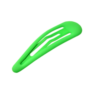 Neon green teardrop snap hair clip with smooth matte lacquer finish for women