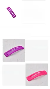 Close-up of 5cm neon pink and purple square hair clips with matte rubber paint finish