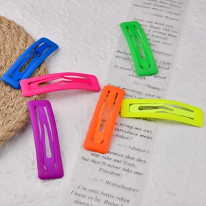 Set of 6 neon matte 7cm rectangular hollow hair clips in vibrant fluorescent colors