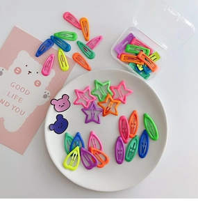 Colorful candy-colored metal hair clip set for girls with storage box in various shapes