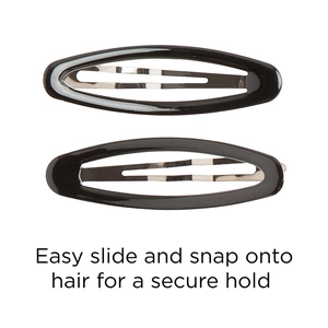 Set di due fermagli per capelli ovali neri da 7 cm con finitura lucida su sfondo bianco