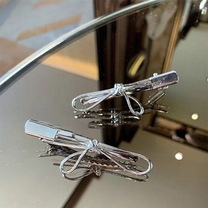 Sweet Minimalist Silver Metal Bowknot Hair Clip Alloy Duckbill Clip Elegant Bow Hairpin Hair Accessories For Women Girls