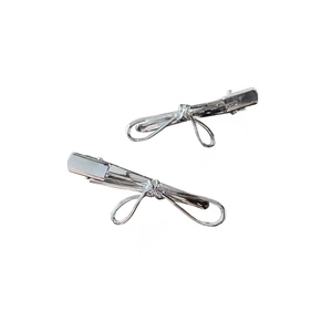 Minimalist silver metal bow hair clips set for women in modern industrial style