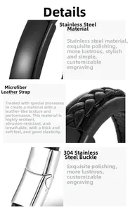 Detail of 304 stainless steel clasp and braided microfiber leather for DIY engraving