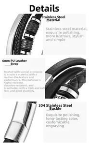 Dettaglio di un bracciale in pelle intrecciata da 6mm per uomo con chiusura magnetica in acciaio 304