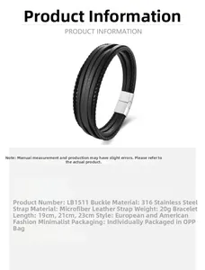Detailed view of multilayer braided leather bracelet with stainless steel magnetic clasp
