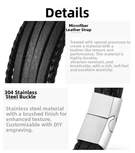 Detail view of multi-layer woven fiber leather bracelet with 304 stainless steel buckle