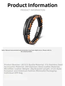 Detailed specs of multilayer men's tiger eye bead bracelet with 316L stainless steel clasp
