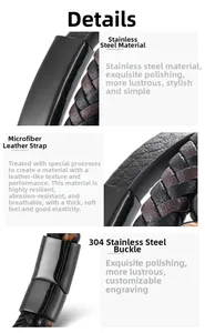 Detailed macro view of 304 stainless steel magnetic clasp and woven leather bracelet