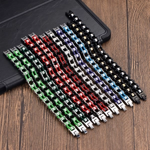 Industrial bicycle chain style stainless steel bracelets in multiple vibrant colors