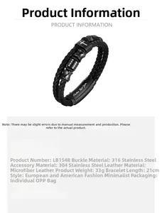 Nahaufnahme von geflochtenem Herren-Lederarmband mit Stahlkreuz und Magnetverschluss