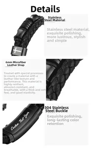 Detailansicht eines 6mm geflochtenen Lederarmbands mit Verschluss aus 304 Edelstahl und Gravur