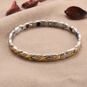 Herren Titanstahl-Energiearmband mit Gold-Silber-Gliedern und Magnetsteinen