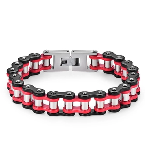 Industrial bike chain bracelet in red and black stainless steel for men