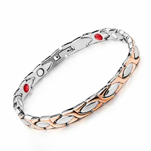 Magnetisches Gesundheitsarmband in Silber und Roségold mit X-förmigen Gliedern