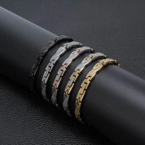 Men's stainless steel magnetic energy bracelets with snake pattern in five color finishes