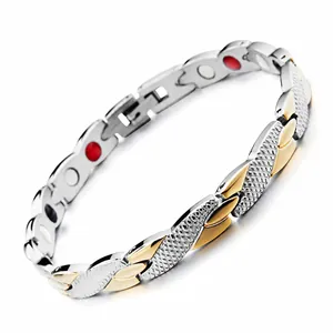 Men's two-tone stainless steel magnetic therapy bracelet with gold and silver links