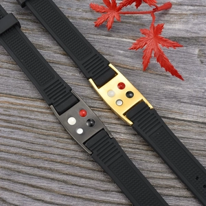 Adjustable punk silicone bracelet for men with decorative stainless steel metal plates