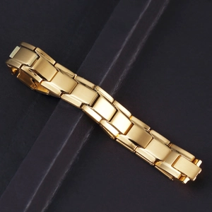 Detail of 12mm magnetic titanium steel bracelet with gold matte and mirror finish texture
