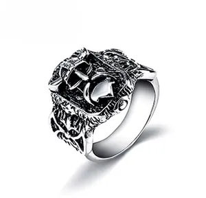 Macro shot of Viking Valknut symbol ring with vintage silver gothic shield details