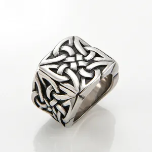 Men's vintage stainless steel ring with intricate Celtic knot woven pattern design