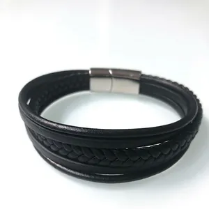 Men's Vintage Multilayer Braided Leather Bracelet With 304 Stainless Steel Magnetic Clasp Fashion Handwoven Jewelry Gift