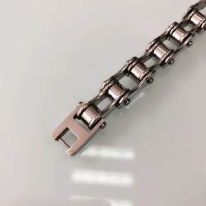 Polished silver titanium steel bike chain bracelet for men with H-shaped buckle clasp