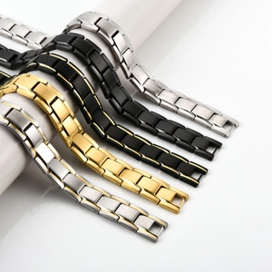 Men's Magnetic Stainless Steel Health Bracelet Bio Energy Therapy Link Wristband Fashion Two Tone Black Gold Plated Jewelry