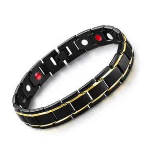 Matte black and gold 12mm magnetic health bracelet made of durable stainless steel