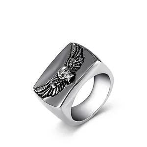 Retro Stainless Steel Skull Wing Ring For Men Punk Gothic Biker Finger Jewelry Vintage Silver Color Distressed Metal Ring
