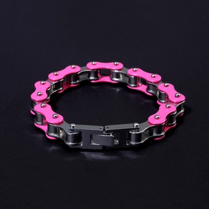 Bracciale a catena di bicicletta in acciaio inox rosa e argento con chiusura a scatto