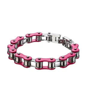 Bracciale a Catena per Bicicletta in Acciaio Inossidabile Industriale per Uomo Donna Rosa Argento Colore a Contrasto Gioielli