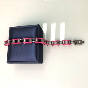 Bracciale in stile catena da bicicletta in acciaio inossidabile rosa e argento