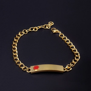 Unisex 304 Stainless Steel Medical Alert ID Bracelet With Star Of Life Symbol Gold Plated Cuban Link Chain Emergency Jewelry