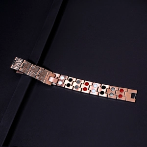 Vintage-Kupfer-Magnettherapie-Armband für Herren mit Rindenstruktur und doppelten Magneten