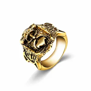 Bague en Acier Inoxydable Vintage Pour Hommes Gothique Punk Crâne Croix Géométrique Plaqué Or Argent Bijoux Hip Hop Cadeau