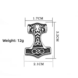 Detail view of Mjolnir hammer pendant with dimensions 3.2cm height and weight 12g