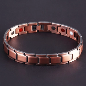 Vintage red copper magnetic therapy energy bracelet for men with brushed metal finish