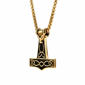 Viking Thor's Hammer Pendant Necklace For Men Stainless Steel Celtic Knot Ram Head Mjölnir Punk Rock Mythology Jewelry