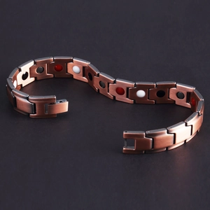 Men's copper magnetic therapy bracelet with healing elements and vintage brushed finish