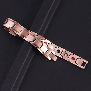 Men's antique copper magnetic health bracelet with H-link design and healing stones
