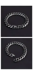 Detailed macro view of vintage silver stainless steel Cuban link bracelet with box clasp