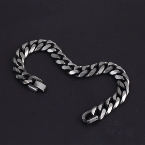 Men's vintage grey stainless steel Cuban link bracelet with a matte brushed metal finish