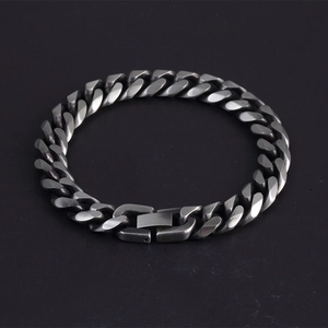 Retro grey men's stainless steel Cuban link bracelet with brushed finish and box clasp