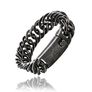 Bracciale da uomo punk vintage in acciaio inossidabile a catena con chiusura geometrica