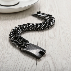 Bracciale da uomo vintage in acciaio inossidabile argento antico con chiusura rettangolare