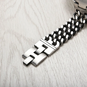 Classic men's double-layer frosted vintage stainless steel curb chain bracelet with fold-over clasp