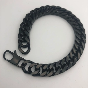 Classic black matte stainless steel Cuban link bracelet for men with lobster clasp